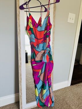 Tyche Multicolor V-Neck Maxi Dress with Tie Waist from Ruthie and Grace Boutique